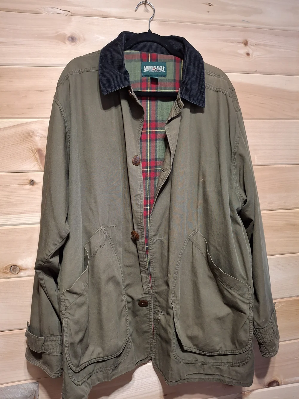 American Eagle Outfitters Olive Green Field Jacket with Black Cord Collar - Picture 6 of 8